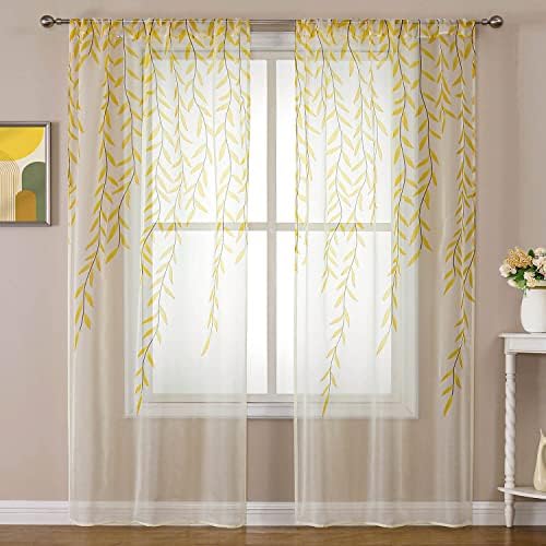 BROSHAN Yellow Sheer Curtains 2 Panels Voile