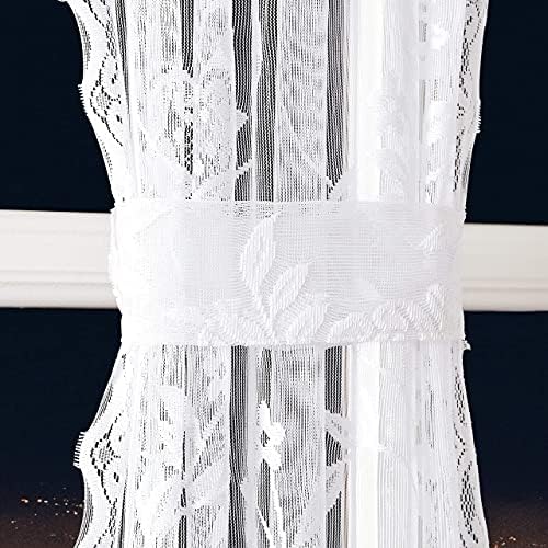 LinenZone White French Door Curtains with Floral Design