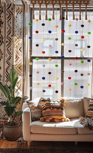 IOWER Pom Pom Macrame Curtain for Kids Room Decor