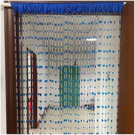 18 Rows Heart Shaped Beaded Door Curtain Dark Blue 2pcs 1
