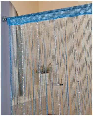 Beaded Door Curtain with Crystal Beads and Tassel Blue
