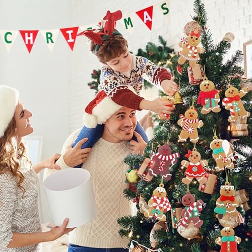12pcs Christmas Gingerbread Man Ornaments with Gold Ropes