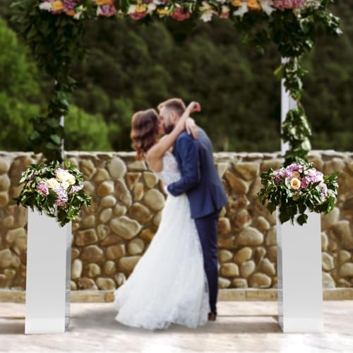 2 Pack White Acrylic Pedestal Flower Display Tower