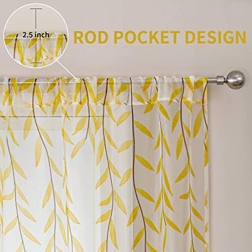 BROSHAN Yellow Sheer Curtains 2 Panels Voile