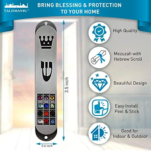 TALISMAN4U Pewter Mezuzah with Scroll 35 Inch Judaica Door Cover
