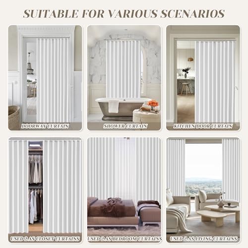 Linen Pleated Magnetic Door Curtains with Tiebacks - 40x78 White