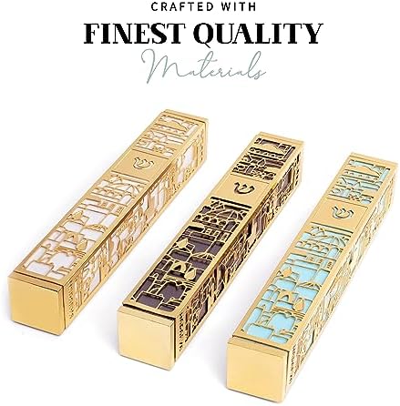 SURI Mezuzah with Jerusalem Design 5-Inch Gold Turquoise Case