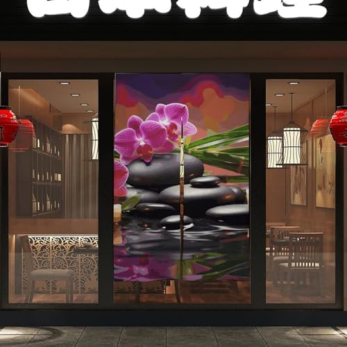 Flowers in Fountain Massage Stones Door Curtain Panel