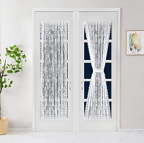 LinenZone White French Door Curtains with Floral Design