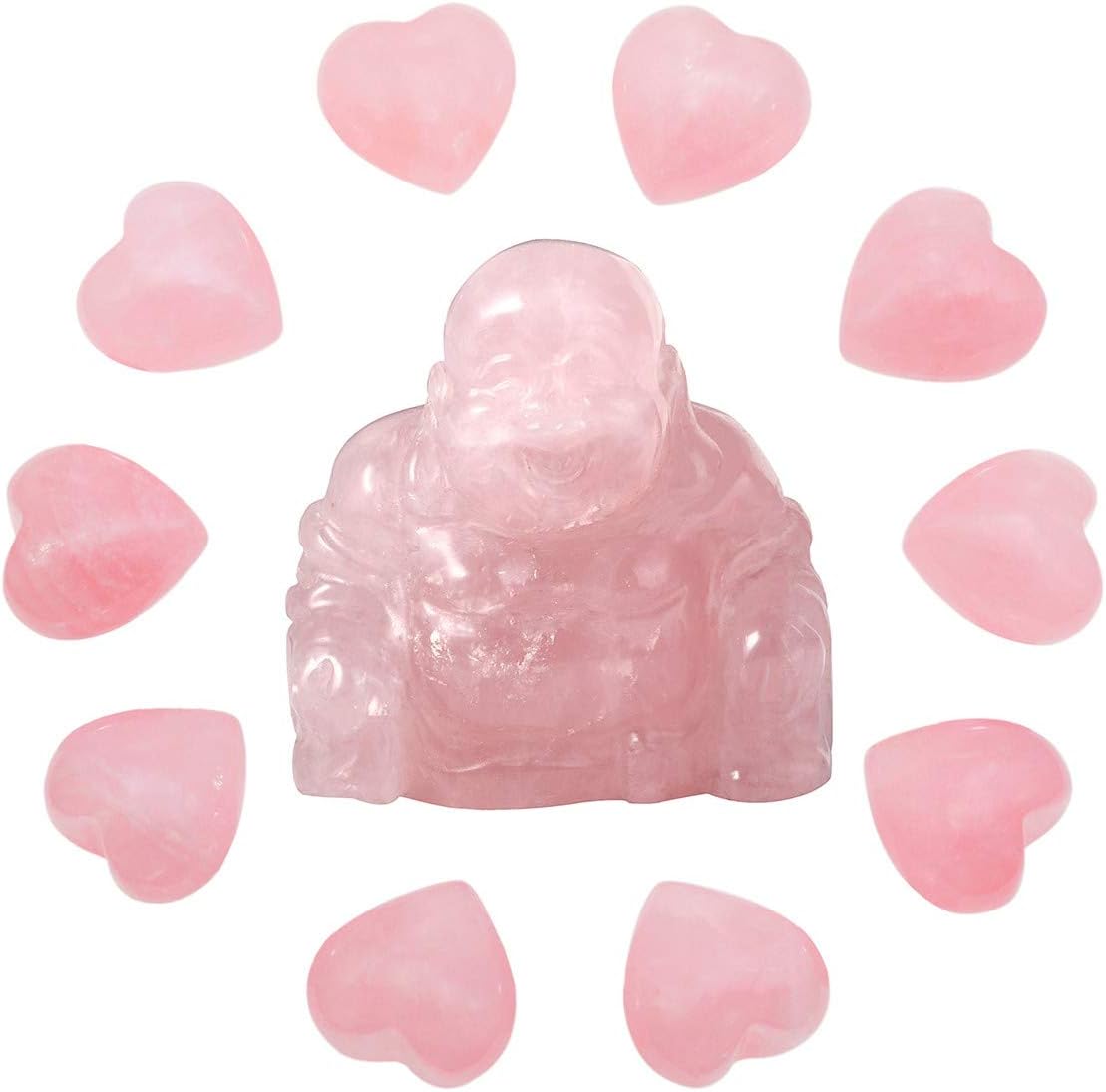 Rockcloud Healing Crystal Hearts and Happy Buddha Set