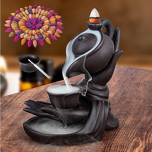 WONXISYO Waterfall Incense Burner with 100 Cones 10 Scents