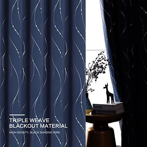 BUHUA Blackout Curtains with Floral Pattern Navy 72 Inch Length 2 Panels