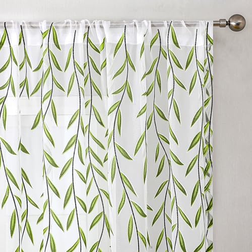 BROSHAN Sheer Curtains 72 Inches Long Leaf Pattern 2 Panel Set