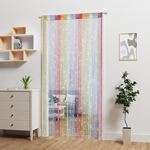 Rainbow Beaded Curtain with Tassels for Doorway Decor