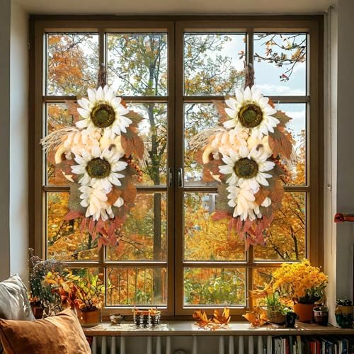 IPOPU 2PCS Fall Teardrop Wreath for Front Door