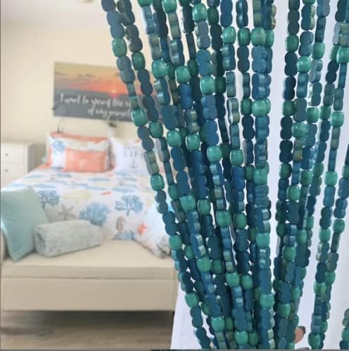 BeadedString Natural Wood and Bamboo Beaded Curtain