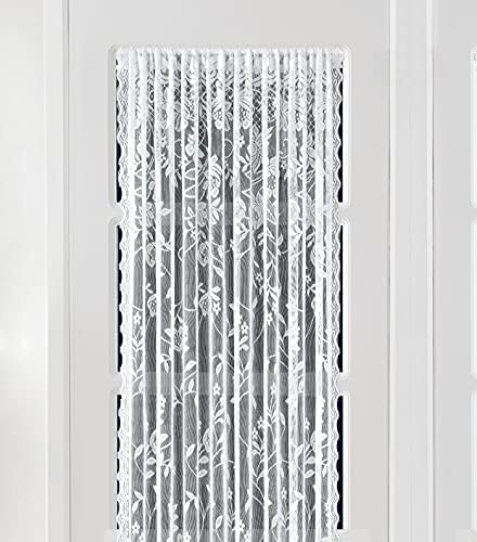LinenZone White French Door Curtains with Floral Design