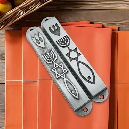 Modern Door Mezuzah Set in Stainless Steel Silver 88mm