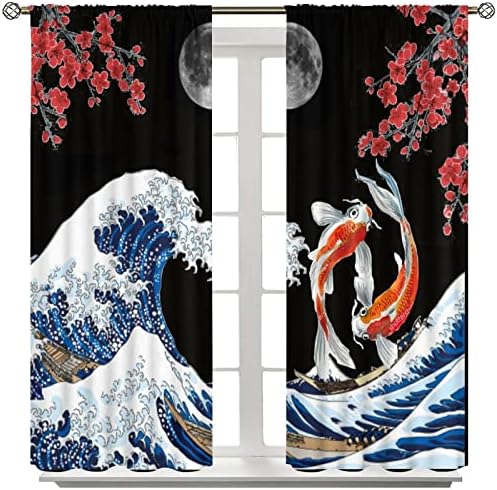 Fantasy Yin Yang Koi Fish Window Curtains 55x63in Blackout
