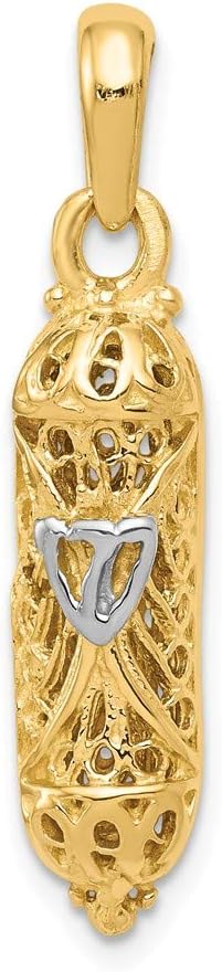 14k Yellow Gold Mezuzah with White Rhodium Shin Charm