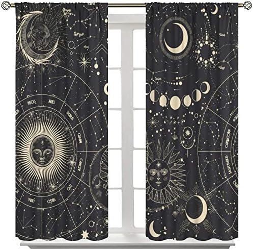 NC Sun Moon Stars Art Abstract Bohemian Windproof Curtain