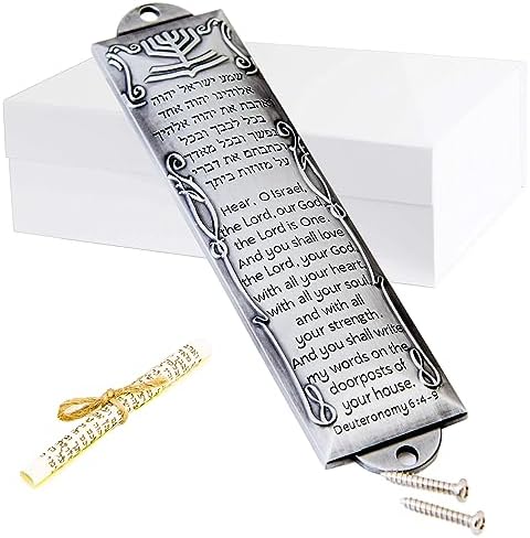 Prefdo Metal Mezuzah Plaque with Scroll