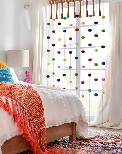 IOWER Pom Pom Macrame Curtain for Kids Room Decor