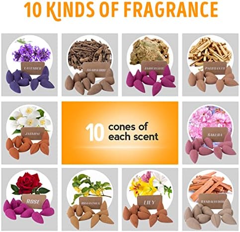 WONXISYO Waterfall Incense Burner with 100 Cones 10 Scents
