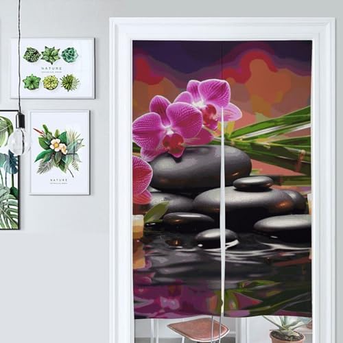 Flowers in Fountain Massage Stones Door Curtain Panel