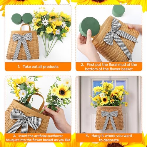 Dingion Sunflower Front Door Wreath Hanging Basket Decor