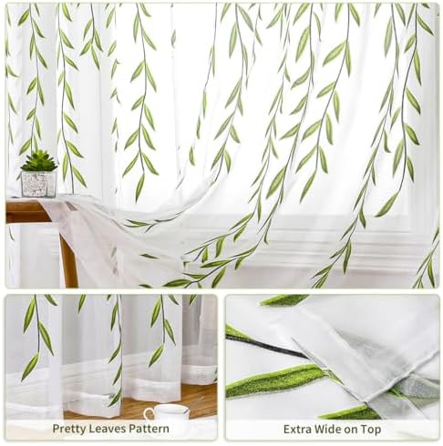 BROSHAN Sheer Curtains 72 Inches Long Leaf Pattern 2 Panel Set