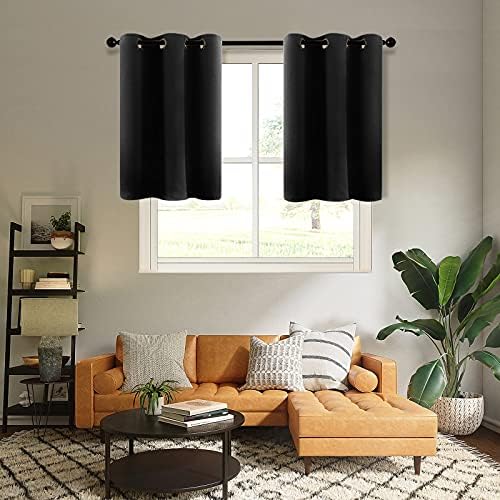 MRTREES Blackout Curtains 2 Panels 34x36 Black Grommet Top