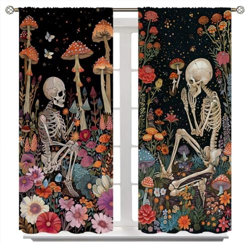 Mushroom Skeleton Curtains for Kids Bedroom