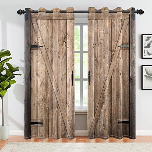 Yeele Rustic Wooden Barn Door Blackout Curtains Set of 2 Panels