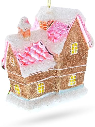 Decorated Gingerbread House Blown Glass Ornament