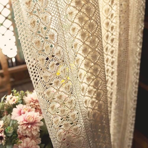 Yunsurey Rustic Crochet Curtain Panel 1 Piece 59x78 Inch