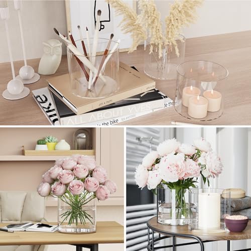 SUREHOME 4 Pack Clear Glass Cylinder Vases for Centerpieces