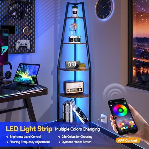 Furnulem 5 Tier Corner Shelf with LED Light