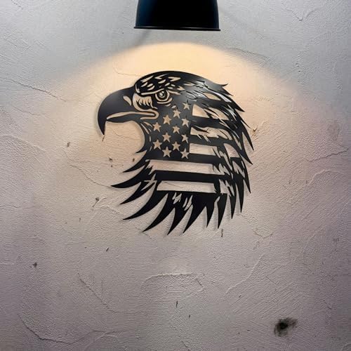Patriotic Bald Eagle American Flag Metal Wall Art 16 Inch Hanging Sculpture