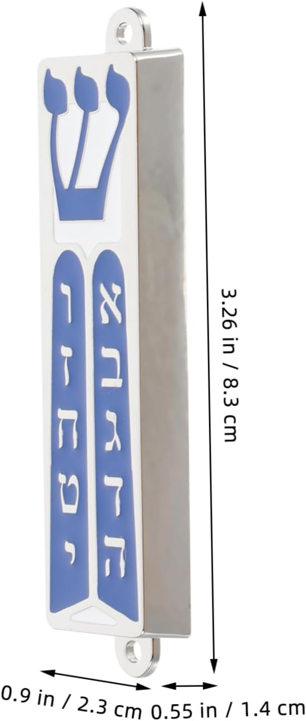 Jewish Mezuzah Door Blessing Scroll with Blue Enamel Design