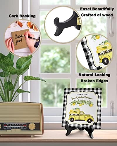 ZOE GARDEN Summer Lemon Black White Buffalo Plaid Farm Check Ceramic Ornament 63x63