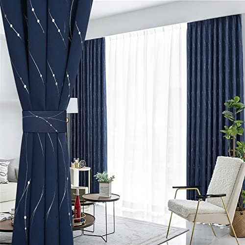 BUHUA Blackout Curtains with Floral Pattern Navy 72 Inch Length 2 Panels