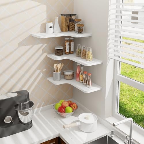 Homode Corner Floating Shelves Set of 3 White