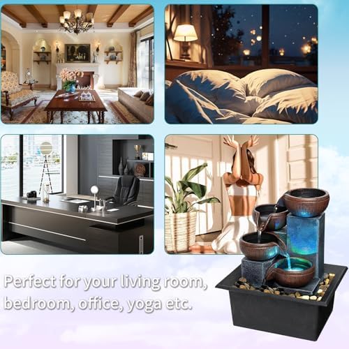 Small Indoor Relaxation Tabletop Fountain with LED Light and Natural Rocks