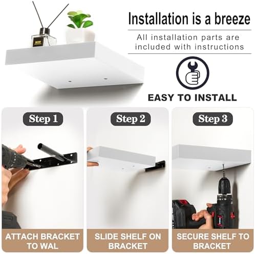 Sorbus 3 White Floating Shelves for Wall Display