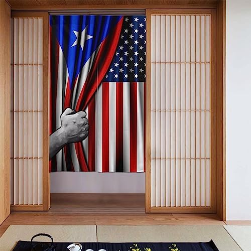 Puerto Rican and USA Flag Door Curtain 34x56 Inch