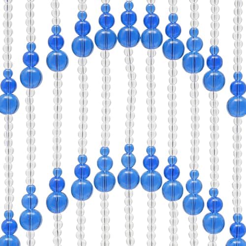 25 Strings Beaded Door Curtain with Hanging Rings and Arched Beads Blue