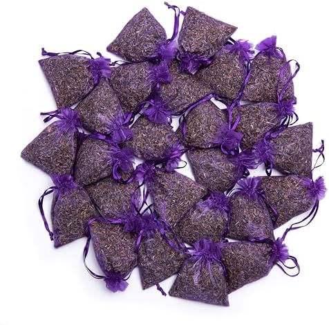 25 Pack Dried Lavender Flower Sachets for Drawers Closets