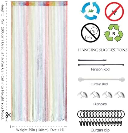 Rainbow Beaded Curtain with Tassels for Doorway Decor