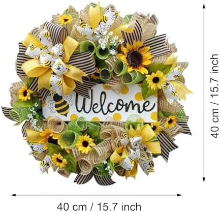Summer Wreath with Sunflowers and Bees